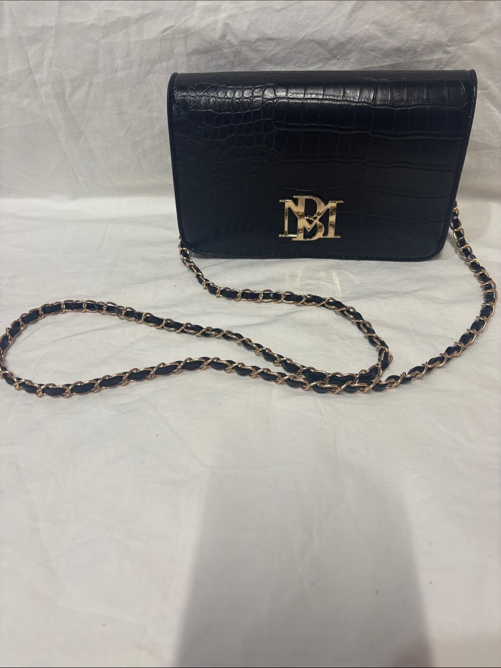 Black Badgley Mischka Embossed Chain Crossbody Bag